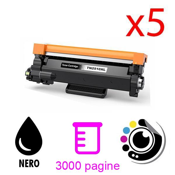 Compatibile Toner Pacchetto x5 Brother TN2510 XL Nero