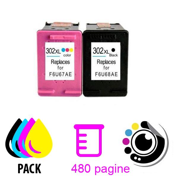 Compatibile Cartuccia HP 302XL Tricolore Nero F6U68AE