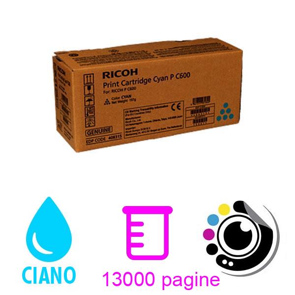 Toner Originale Ricoh P-C600 Ciano 408315